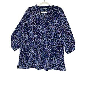Catherines Blue Purple Floral Long Sleeve Button Front Blouse Chest‎ Pockets 4X